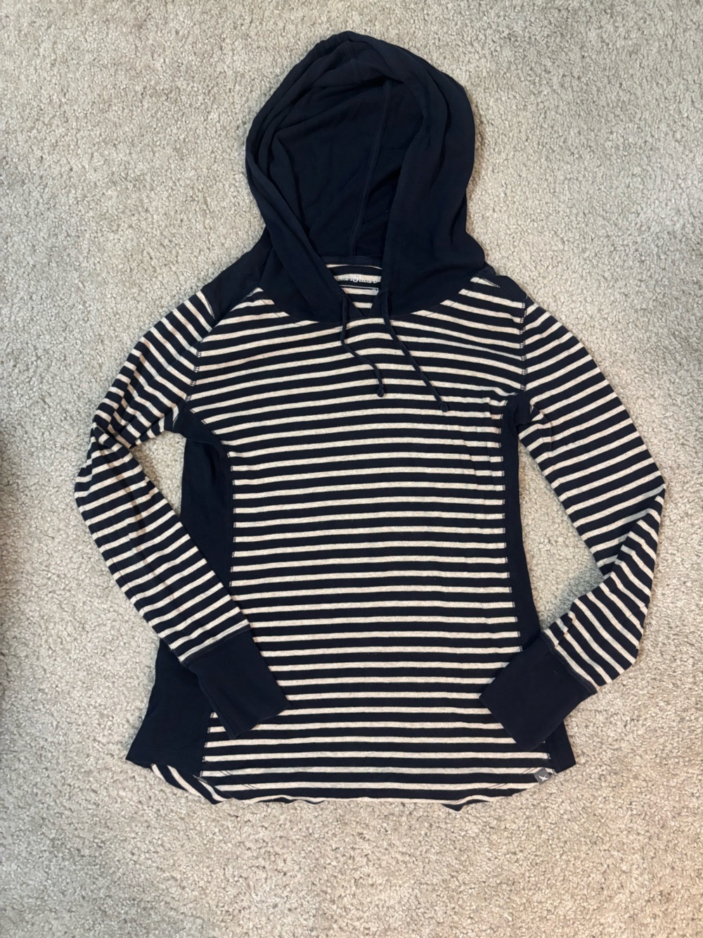 Eddie Bauer Navy and Cream Striped Hooded Pullover